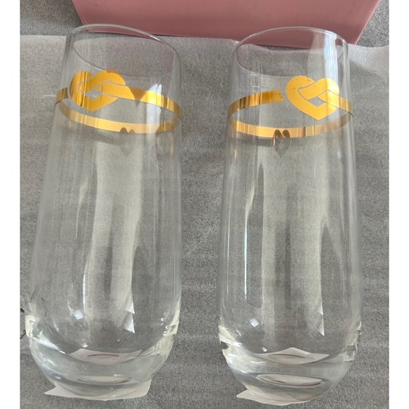 Kate Spade Stemless Champaign glasses Gold hearts set of 2 NEW in box - Picture 2 of 6